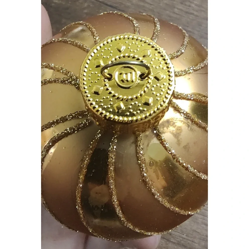 TARGET BRONZE GOLD GLITTER GLASS FALL THANKSGIVING CHRISTMAS ORNAMENT Lot Of 2